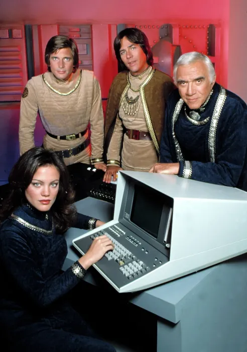 Framed Print : BATTLESTAR GALACTICA, Maren Jensen, Dirk Benedict, Richard Hatch, Lorne Greene, 1978 - 1979 Framed Print : BATTLESTAR GALACTICA, Maren Jensen, Dirk Benedict, Richard Hatch, Lorne Greene, 1978 - 1979