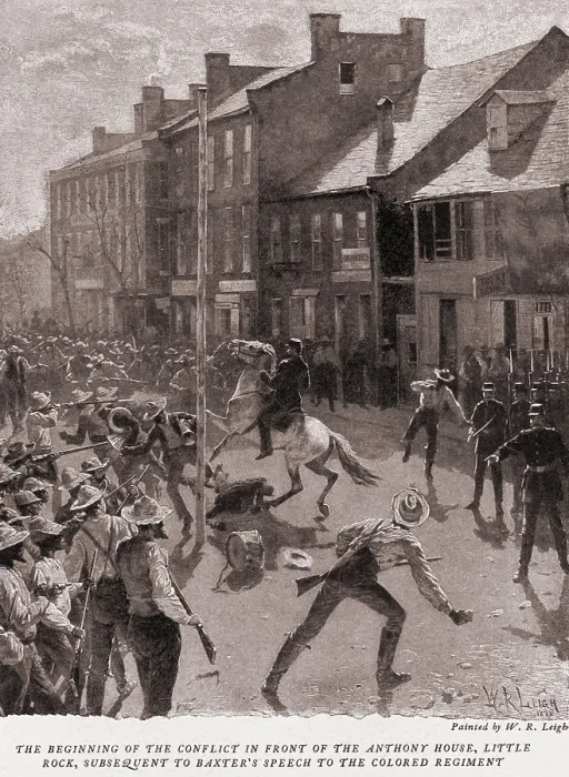 Framed Print : Baxter-Brooks War of Arkansas, 1872-74. The beginning of the conflict took place in front of Anthony House, Little Rock
