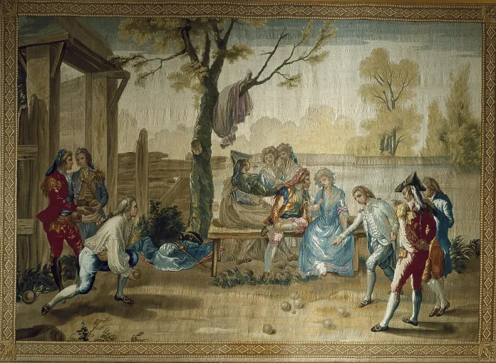 Framed Print : BAYEU Y SUBIAS, Ramon (1746-1793). The Game of Bowls (Bocce). 18th c. Tapestry. SPAIN. San Lorenzo de El Escorial. Royal Monastery of San Lorenzo de El Escorial