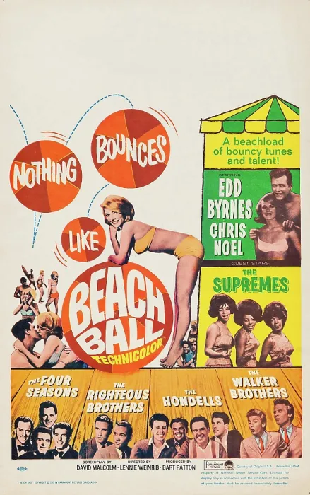 Framed Print : BEACH BALL, US poster art, counter-clockwise from top right: Edd Byrnes, Chris Noel, the Supremes, the Walker Brohers, the Hondells, the Righteous Brothers, the Four Seasons, 1965 Framed Print : BEACH BALL, US poster art, counter-clockwise from top right: Edd Byrnes, Chris Noel, the Supremes, the Walker Brohers, the Hondells, the Righteous Brothers, the Four Seasons, 1965
