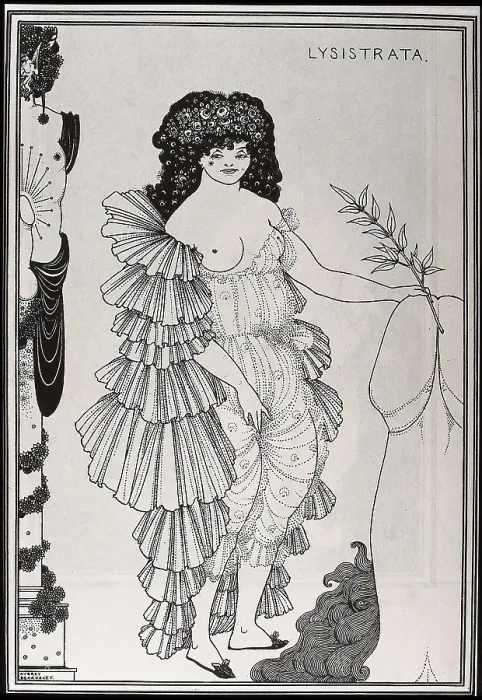 Framed Print : BEARDSLEY, Aubrey Vincent (1872-1898). Lysistrata. 1896. Lysistrata shielding her coynte