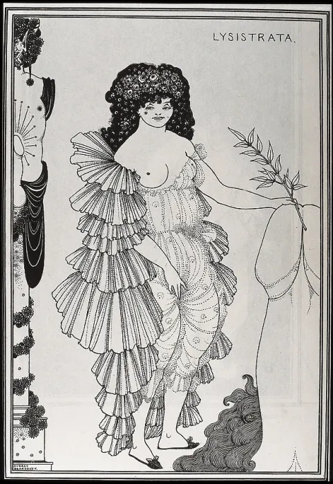 Framed Print : BEARDSLEY, Aubrey Vincent (1872-1898). Lysistrata. 1896. Lysistrata shielding her coynte Framed Print : BEARDSLEY, Aubrey Vincent (1872-1898). Lysistrata. 1896. Lysistrata shielding her coynte