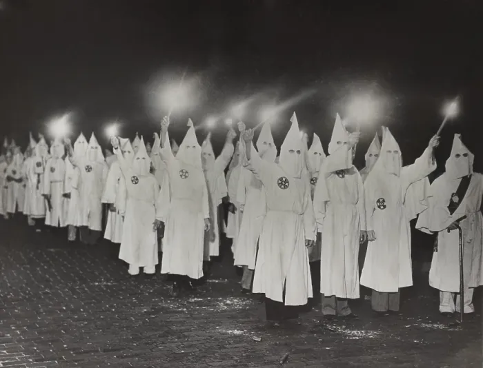 Framed Print : Bearing fiery torches Ku Klux Klan members demonstrate to intimidate African Americans from voting in the St