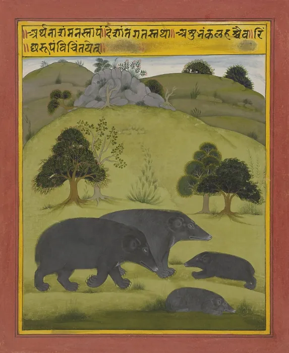 Framed Print : Bears in a Landscape, 1725, by Anonymous South Asian artist, c. 1715-25, gouache painting. Illustration from the book of dream interpretations. (BSLOC_2016_1_289) Framed Print : Bears in a Landscape, 1725, by Anonymous South Asian artist, c. 1715-25, gouache painting. Illustration from the book of dream interpretations. (BSLOC_2016_1_289)