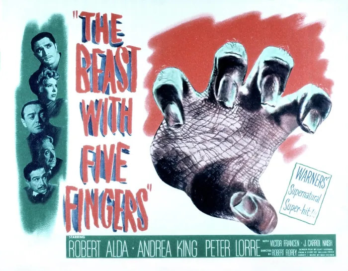 Framed Print : THE BEAST WITH FIVE FINGERS, (top to bottom) Robert Alda, Andrea King, Peter Lorre, Victor Francen, J. Carroll Naish, 1946 Framed Print : THE BEAST WITH FIVE FINGERS, (top to bottom) Robert Alda, Andrea King, Peter Lorre, Victor Francen, J. Carroll Naish, 1946