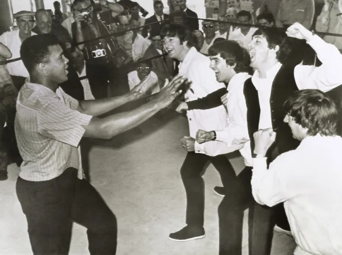 Framed Print : The Beatles, British pop music sensations, visited Cassius Clay's training camp, during their first US tour