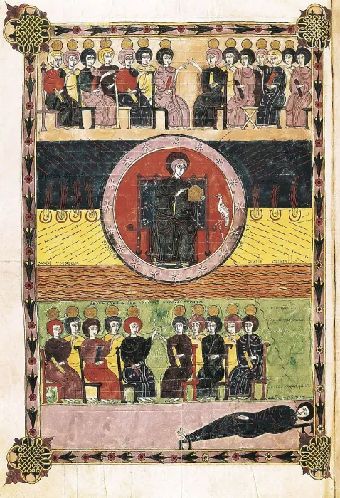 Framed Print : Beatus of Libana. 1047. Depiction of God on his throne with the 24 elders. Mozarabic art. ; Romanesque art. Miniature Painting. SPAIN. Madrid. National Library. Proc: SPAIN. Len Framed Print : Beatus of Libana. 1047. Depiction of God on his throne with the 24 elders. Mozarabic art. ; Romanesque art. Miniature Painting. SPAIN. Madrid. National Library. Proc: SPAIN. Len
