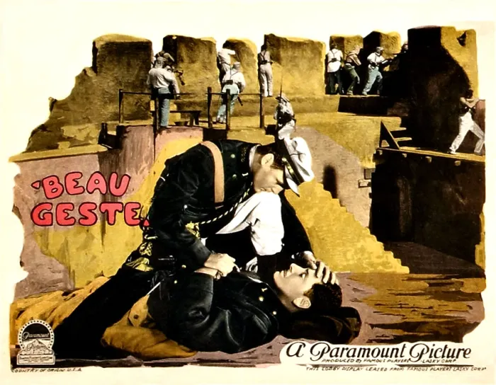 Framed Print : BEAU GESTE, center foreground, from top: Neil Hamilton, Ronald Colman on lobbycard, 1926