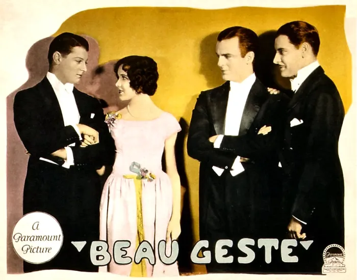 Framed Print : BEAU GESTE, from left: Ralph Forbes, Mary Brian, Neil Hamilton, Ronald Colman on lobbycard, 1926