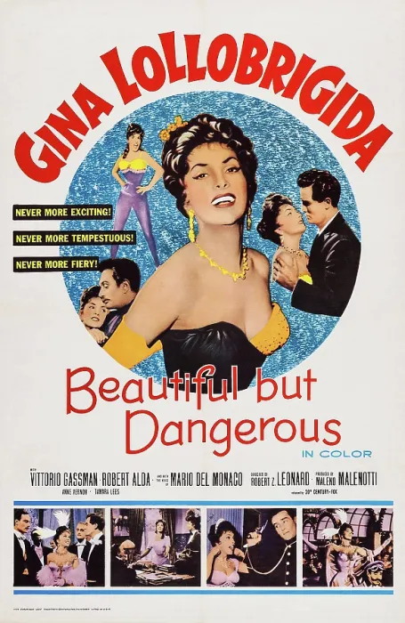 Framed Print : BEAUTIFUL BUT DANGEROUS, (aka LA DONNA PIU BELLA DEL MONDO), US poster art, top: Gina Lollobrigida; top right: Vittorio Gassman, 1956 Framed Print : BEAUTIFUL BUT DANGEROUS, (aka LA DONNA PIU BELLA DEL MONDO), US poster art, top: Gina Lollobrigida; top right: Vittorio Gassman, 1956