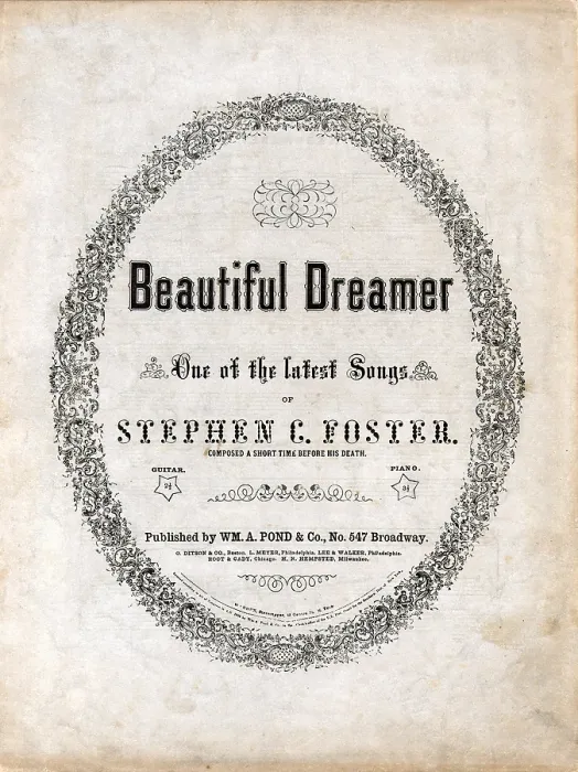 Framed Print : Beautiful Dreamer, by Stephen Foster, sheet music title page, 1864