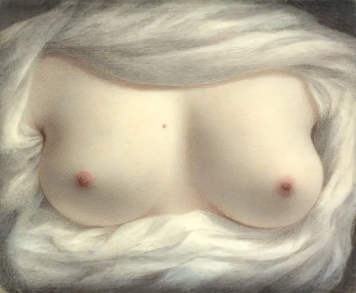 Framed Print : BEAUTY REVEALED, by Sarah Goodridge, 1828, American painting, watercolor on ivory. Miniature of the artists breast, painted for her friend, Senator Daniel Webster