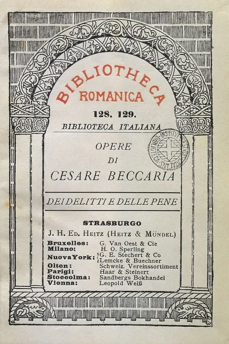 Framed Print : Beccaria, Cesare. Title page of Cesare Beccaria's work 'On Crimes and Punishments' (Dei delitti e delle pene), written in 1764