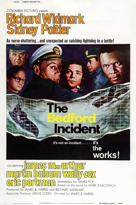 Framed Print : THE BEDFORD INCIDENT, US poster, from left: Eric Portman, Wally Cox, Richard Widmark, James MacArthur, Martin Balsam, Sidney Poitier, 1965