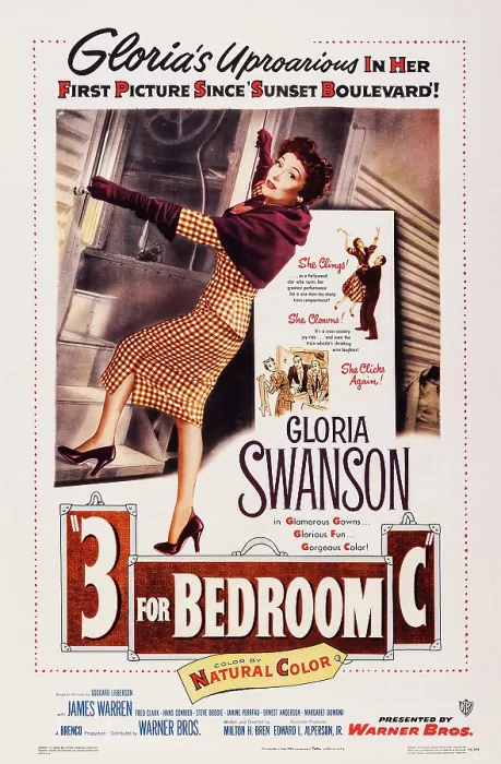 Framed Print : THREE FOR BEDROOM C, (aka 3 FOR BEDROOM C), US poster art, Gloria Swanson, 1952