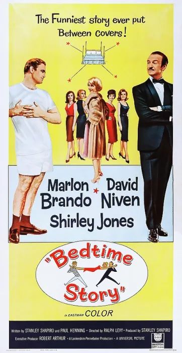 Framed Print : BEDTIME STORY, from left: Marlon Brando, Shirley Jones (fur coat), David Niven, 1964 Framed Print : BEDTIME STORY, from left: Marlon Brando, Shirley Jones (fur coat), David Niven, 1964