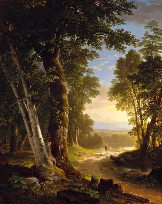 Framed Print : THE BEECHES, by Asher Brown Durand, 1845, American painting, oil on canvas. This landscape with beech and basswood trees, was based on a plein-air oil sketch (BSLOC_2017_11_17)