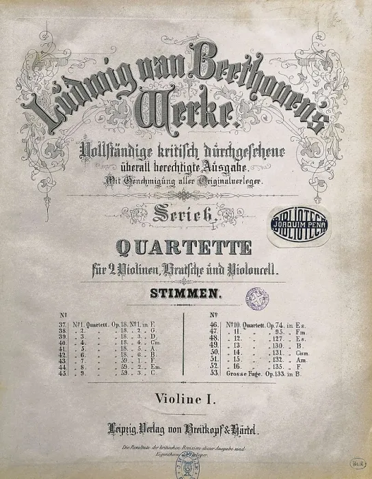 Framed Print : Beethoven, Ludwig, van. String Quartets. Edition made in Leipzig. SPAIN. Barcelona. Biblioteca de Catalunya (National Library of Catalonia)