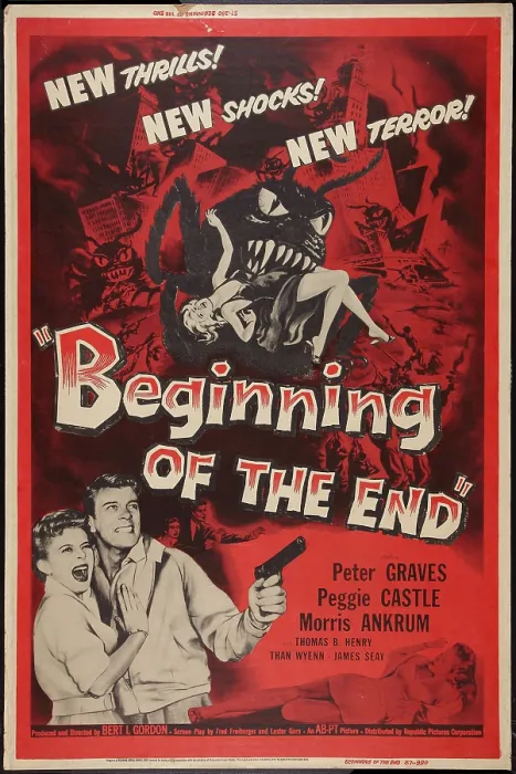 Framed Print : BEGINNING OF THE END, l-r: Peggie Castle, Peter Graves on poster art, 1957 Framed Print : BEGINNING OF THE END, l-r: Peggie Castle, Peter Graves on poster art, 1957