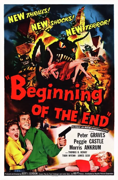 Framed Print : BEGINNING OF THE END, US poster art, from left: Peggie Castle, Peter Graves, 1957