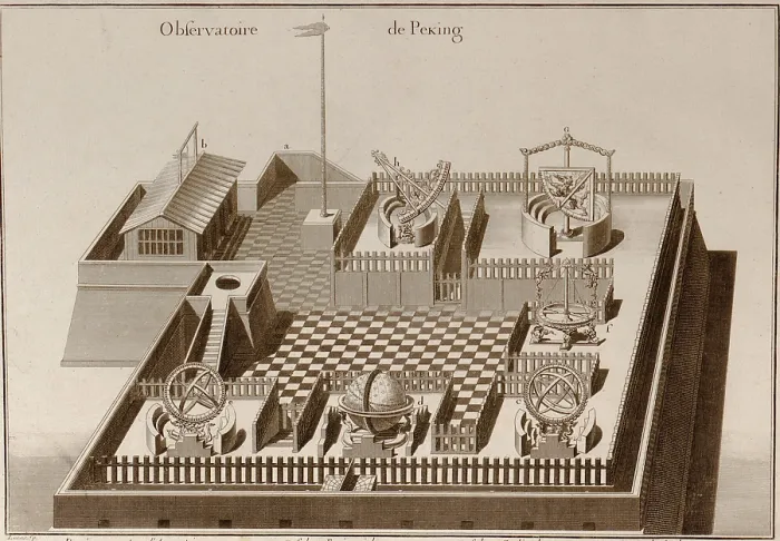Framed Print : Beijing Observatory, from a 1674 engraving. Instruments are similar to those used in Europe