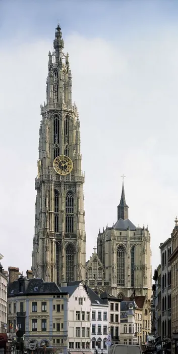 Framed Print : BELGIUM. FLANDERS. ANTWERP. Antwerp. The city and the gothic cathedral in the background (14th-16th c.), outstanding the tower, with a spire on the top (123 m.)