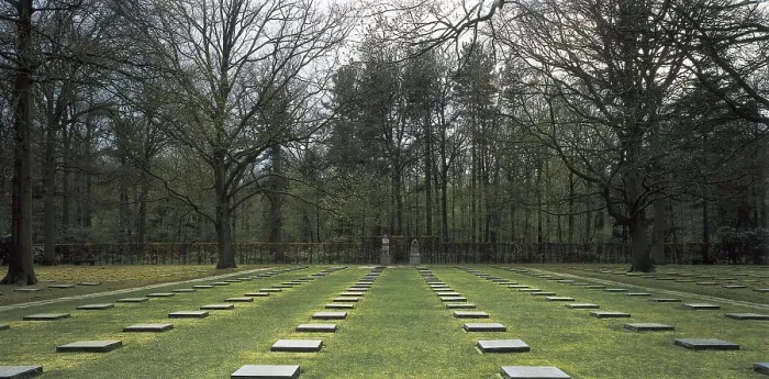 Framed Print : BELGIUM. Vladslo. German military cemetery of the First World War. In the background, the group of sculptures 'The Mourning Parents' (Die Eltern) by Kathe Kollwitz