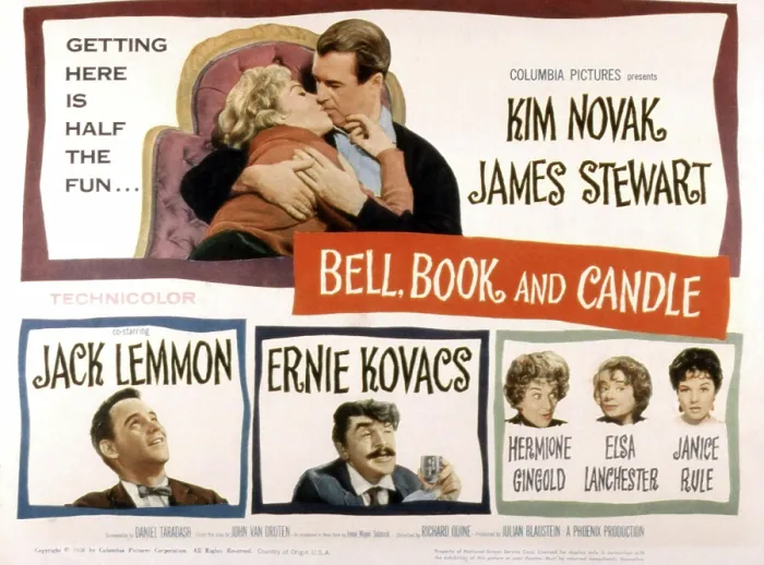 Framed Print : BELL, BOOK AND CANDLE, (top) Kim Novak, James Stewart, (bottom) Jack Lemmon, Ernie Kovacs, Hermione Gingold, Elsa Lanchester, Janice Rule, 1958 Framed Print : BELL, BOOK AND CANDLE, (top) Kim Novak, James Stewart, (bottom) Jack Lemmon, Ernie Kovacs, Hermione Gingold, Elsa Lanchester, Janice Rule, 1958
