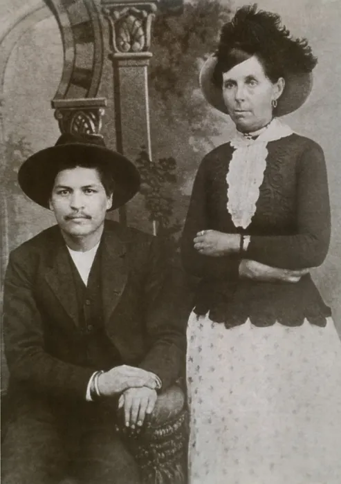 Framed Print : Belle Starr (1848-1889) with her manacled lover, Blue Duck, after his arrest for the murder of a farmer