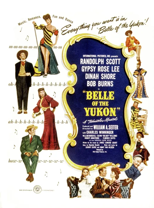 Framed Print : BELLE OF THE YUKON, US poster art, left, top to bottom: Gypsy Rose Lee, Randolph Scott, Dinah Shore, Bob Burns, 1944