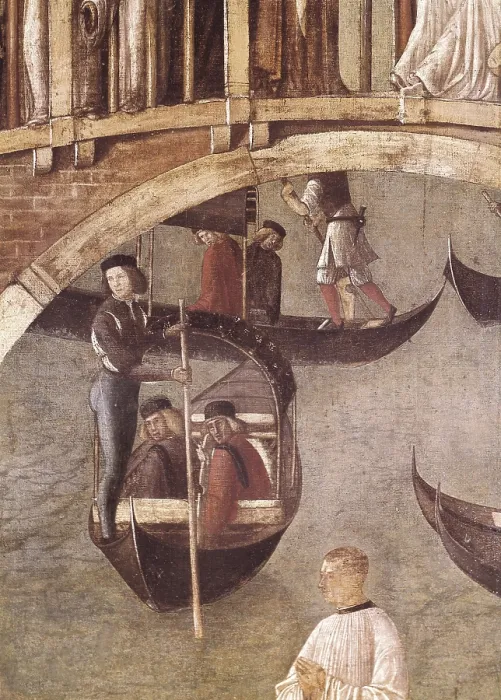 Framed Print : BELLINI, Gentile (1429-1507). Miracle of the Cross on San Lorenzo Channel. ca. 1500. Detail with gondoliers. Renaissance art. Cinquecento. Venetian school. Oil on canvas. ITALY
