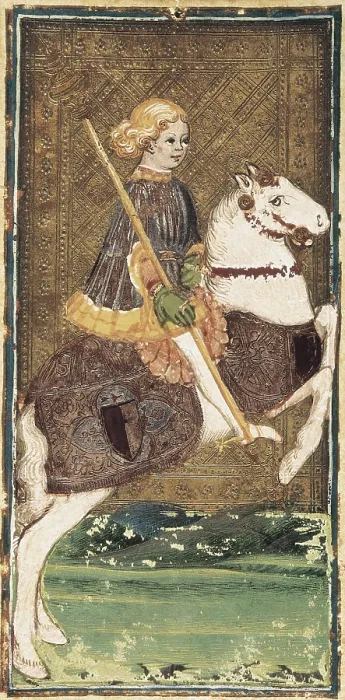 Framed Print : BEMBO, Bonifacio (1420-1482). The Visconti Tarot. mid. 15th c. Horse card. Painting. ITALY. Bergamo. Galleria dell'Accademia Carrara (Carrara Academy Gallery)
