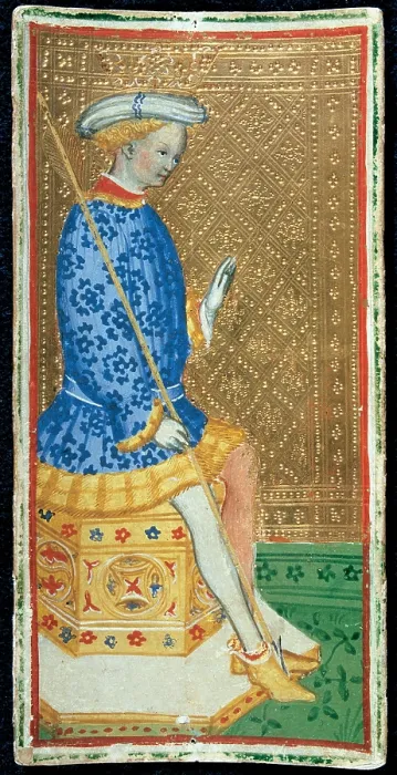 Framed Print : Bembo Bonifacio, The Page of Spades, Tarot Cards, 1420 - 1477, 15th Century, paper, Italy, Lombardy, Milan