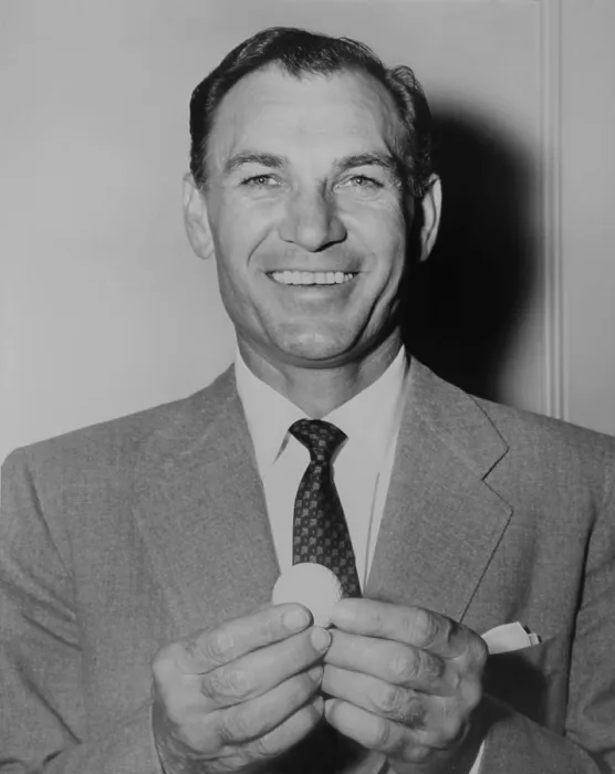 Framed Print : Ben Hogan, smiling broadly while holding golf ball in 1953. He had a great year, winning three major professional championships Framed Print : Ben Hogan, smiling broadly while holding golf ball in 1953. He had a great year, winning three major professional championships