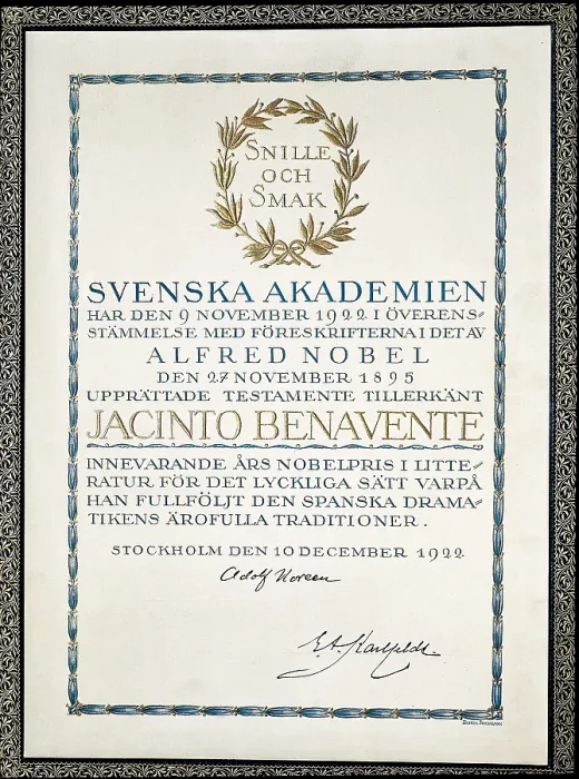 Framed Print : BENAVENTE, Jacinto (1866-1954). Nobel prize awarding diploma. Private Collection. AISA / Everett Collection**US SALES ONLY**