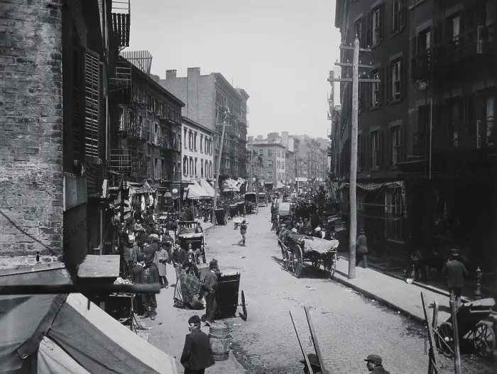Framed Print : THE BEND, by Jacob Riis, c. 1888-90. The infamous Mulberry Bend of the Five Points neighborhood of the poor and homeless