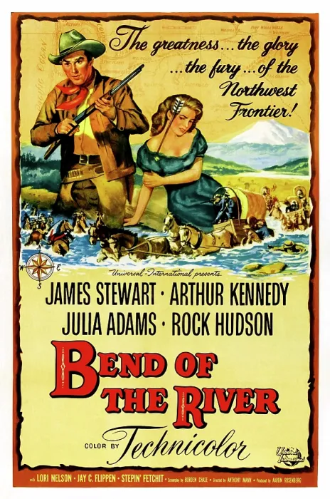 Framed Print : BEND OF THE RIVER, top from left: James Stewart, Julie Adams, 1952