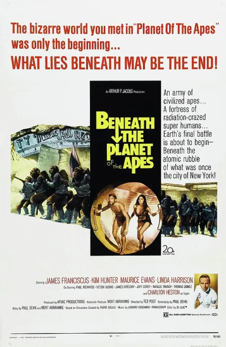 Framed Print : BENEATH THE PLANET OF THE APES, US poster, from center left: James Franciscus, Linda Harrison, bottom left: Charlton Heston, 1970 Framed Print : BENEATH THE PLANET OF THE APES, US poster, from center left: James Franciscus, Linda Harrison, bottom left: Charlton Heston, 1970