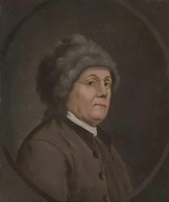 Framed Print : Benjamin Franklin, by John Trumbull, 1778, American painting, miniature portrait, oil on wood