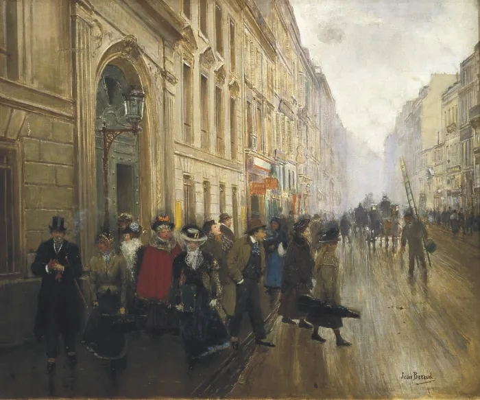 Framed Print : BERAUD, Jean (1849-1935). Leaving the Conservatoire in Paris. end 19th-beg. 20th c. Art Nouveau. Oil on canvas. FRANCE. Paris. Muse Carnavalet (Carnavalet Museum)