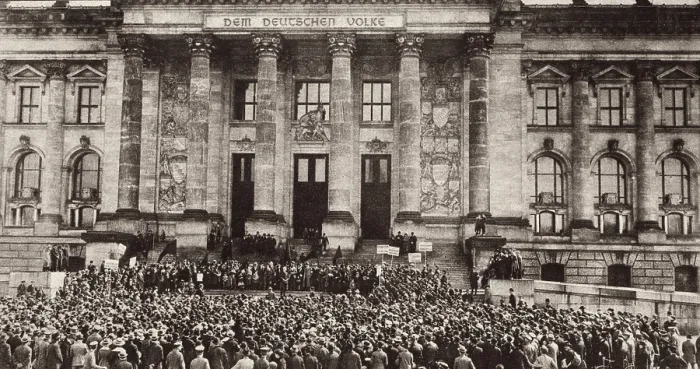 Framed Print : Berlin protest at the Reichstag against the Treaty of Versailles. 1919. (BSLOC_2012_4_199)