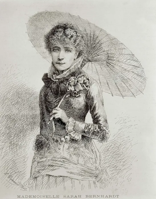 Framed Print : BERNHARDT, Henriette Rosine, also called (1844-1923). Portrait with a parasol. Engraving. AISA / Everett Collection**US SALES ONLY**