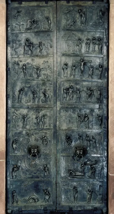 Framed Print : The Bernward Doors. 1015. GERMANY. Hildesheim. Cathedral of St. Mary. Decorated with the Biblical Scenes of Creation and Redemption. Ottonian art. Relief
