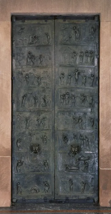 Framed Print : The Bernward Doors. 1015. GERMANY. Hildesheim. Cathedral of St. Mary. Decorated with the Biblical Scenes of Creation and Redemption. Ottonian art. Relief Framed Print : The Bernward Doors. 1015. GERMANY. Hildesheim. Cathedral of St. Mary. Decorated with the Biblical Scenes of Creation and Redemption. Ottonian art. Relief
