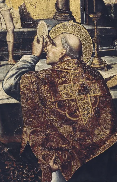 Framed Print : BERRUGUETE, Pedro (1450-1504). Mass of Saint Gregory. Detail. Renaissance art. Oil on wood. SPAIN. Burgos. Provincial Archaeological Museum Framed Print : BERRUGUETE, Pedro (1450-1504). Mass of Saint Gregory. Detail. Renaissance art. Oil on wood. SPAIN. Burgos. Provincial Archaeological Museum