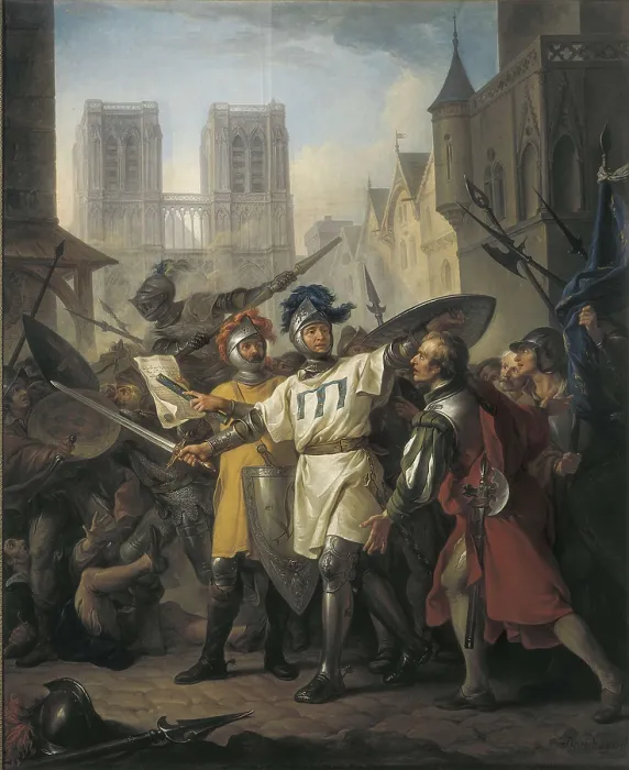Framed Print : BERTHELEMY, Jean Simon (1743-1811). The return of Paris against the English. 1787. Episode from the Hundred Years War (13th April 1436). Oil on canvas. FRANCE. Paris