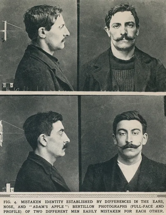 Framed Print : Bertillon system photographs taken of similar looking men established their different identities by differences in their ears, noses, and Adam's apples