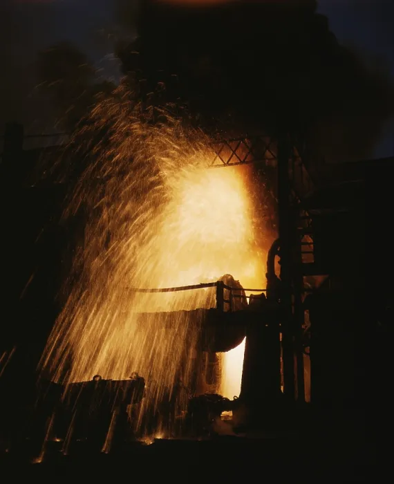 Framed Print : Bessemer converter removed impurities from iron by oxidation (burning) with high-pressure air being blown through the molten iron