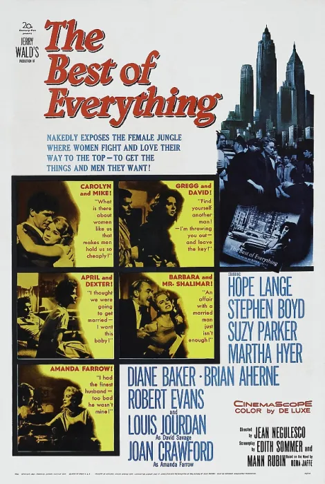 Framed Print : THE BEST OF EVERYTHING, US poster art, top left insert: Stephen Boyd, Hope Lange; top right insert: Louis Jourdan, Suzy Parker; center left insert: Robert Evans