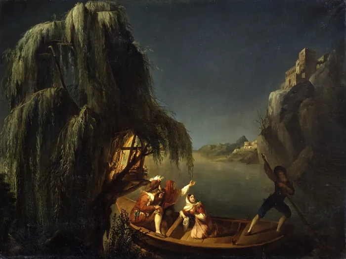 Framed Print : The Betrothed Leaving their Home Land, by Michele Fanolli, 1831, 19th Century, oil on canvas - Italy, Veneto, Padua, Civic Museum Eremitani. Whole artwork view